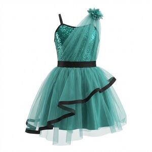 Weissman Dance Costume Dress Broach Womens MA Green Aqua Ballet Lyrical Tutu